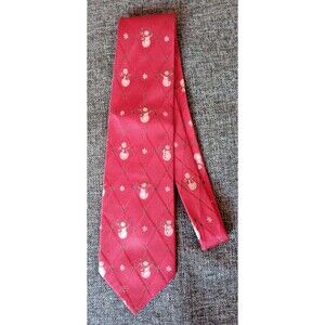 Tie 70s 80s 90s Y2K Mens Holidays Silk Red Snowman 4 Wide 58 Long